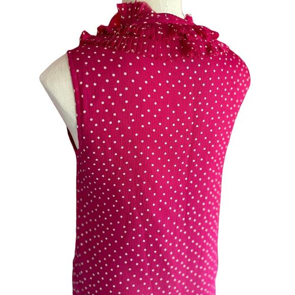 Womens Top Size XS Pink Polka Dot Ruffle Professional Work Office Girlhood Flowy - Picture 3 of 8